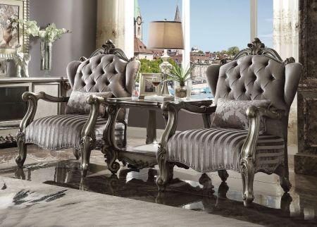 ACME Versailles Chair W/Pillow Velvet & Antique Platinum