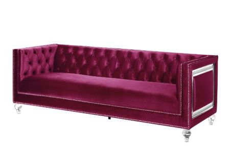 ACME Heibero Sofa W/2 Pillows (Same Lv01400) Burgundy Velvet