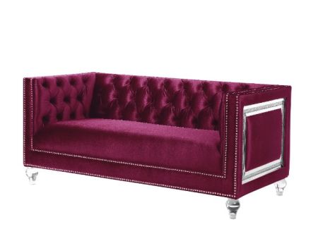 ACME Heibero Loveseat W/2 Pillows (Same Lv01401) Burgundy Velvet