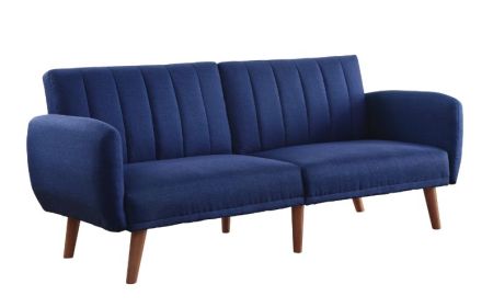 ACME Bernstein Adjustable Sofa Blue Linen & Walnut Finish