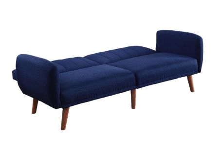 ACME Bernstein Adjustable Sofa Blue Linen & Walnut Finish