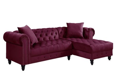 ACME Adnelis Sectional Sofa W/2 Pillows Red Velvet