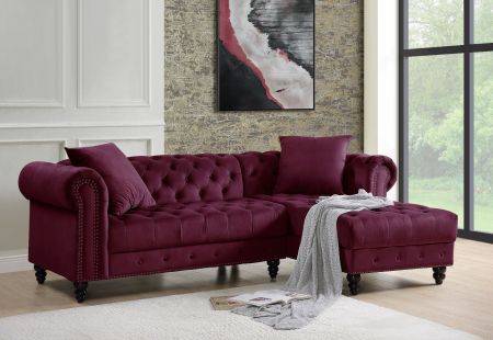 ACME Adnelis Sectional Sofa W/2 Pillows Red Velvet