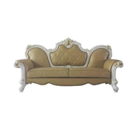 ACME Picardy Sofa W/5 Pillows Butterscotch Synthetic Leather & Antique Pearl Finish