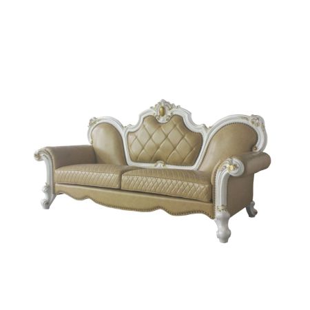 ACME Picardy Sofa W/5 Pillows Butterscotch Synthetic Leather & Antique Pearl Finish