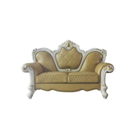 ACME Picardy Loveseat W/3 Pillows Butterscotch Synthetic Leather & Antique Pearl Finish