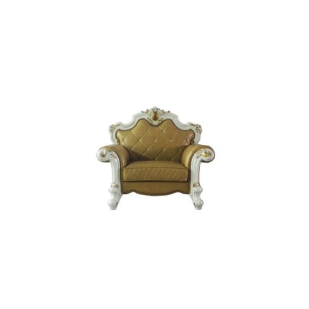 ACME Picardy Chair W/Pillow Butterscotch Synthetic Leather & Antique Pearl Finish