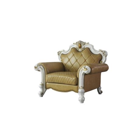 ACME Picardy Chair W/Pillow Butterscotch Synthetic Leather & Antique Pearl Finish