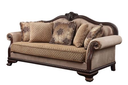 ACME Chateau De Ville Sofa W/5 Pillows (Same Lv01588) Fabric & Espresso Finish