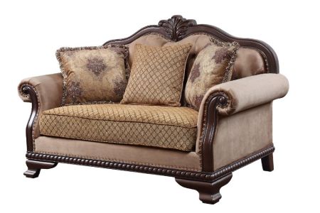 ACME Chateau De Ville Loveseat W/3 Pillows(Same Lv01589) Fabric & Espresso Finish