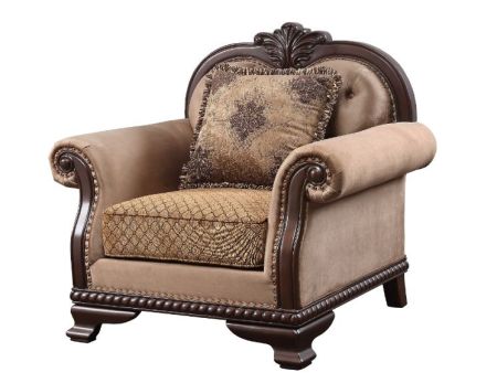 ACME Chateau De Ville Chair W/Pillow(Same Lv01590) Fabric & Espresso Finish