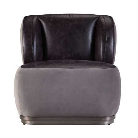 ACME Decapree Accent Chair Antique Slate Top Grain Leather & Gray Velvet