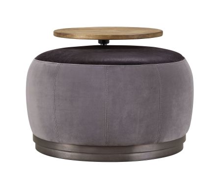 ACME Decapree Ottoman Antique Slate Top Grain Leather & Gray Velvet