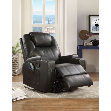 ACME Waterlily Motion Rocker Recliner W/Swivel Black Synthetic Leather