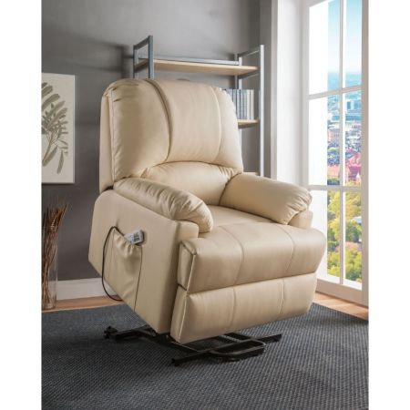 ACME Ixora Recliner W/Power Lift & Massage Beige Synthetic Leather