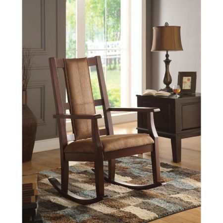 ACME Butsea Rocking Chair Brown Fabric & Espresso Finish