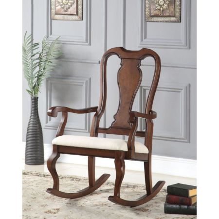 ACME Sheim Rocking Chair Beige Fabric & Cherry Finish