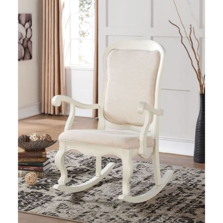 ACME Sharan Rocking Chair Fabric & Antique White Finish