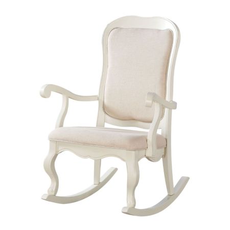 ACME Sharan Rocking Chair Fabric & Antique White Finish