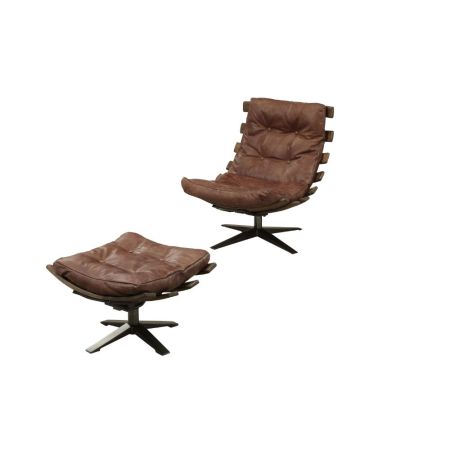 ACME Gandy Chair & Ottoman Retro Brown Top Grain Leather