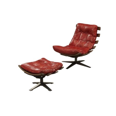 ACME Gandy Chair & Ottoman Antique Red Top Grain Leather