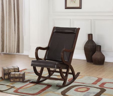 ACME Triton Rocking Chair Espresso Synthetic Leather & Walnut Finish