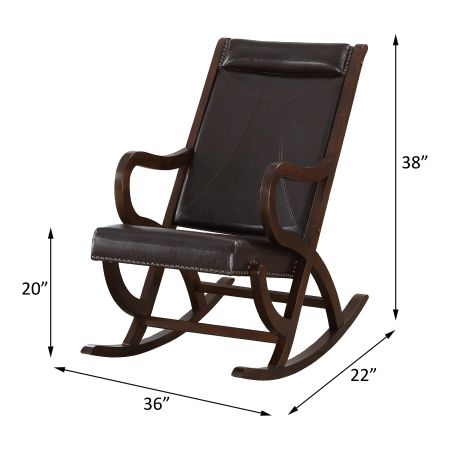 ACME Triton Rocking Chair Espresso Synthetic Leather & Walnut Finish