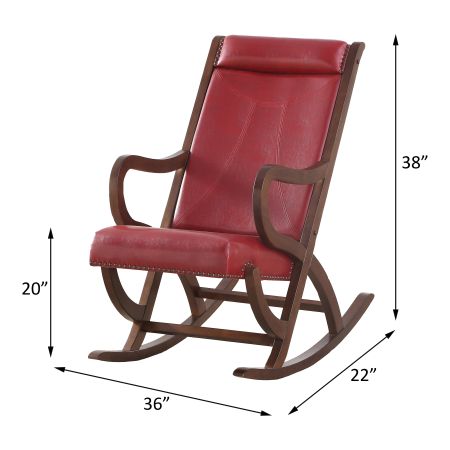 ACME Triton Rocking Chair Burgundy Synthetic Leather & Walnut Finish