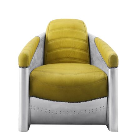 ACME Brancaster Accent Chair Yellow Top Grain Leather & Aluminum