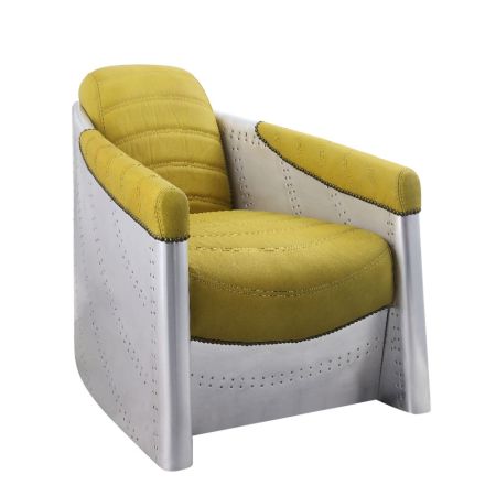 ACME Brancaster Accent Chair Yellow Top Grain Leather & Aluminum