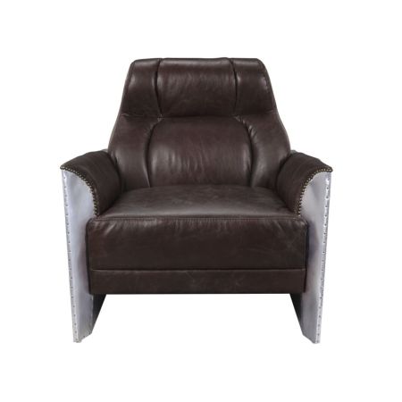 ACME Brancaster Accent Chair Espresso Top Grain Leather & Aluminum