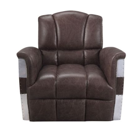 ACME Brancaster Accent Chair Retro Brown Top Grain Leather & Aluminum