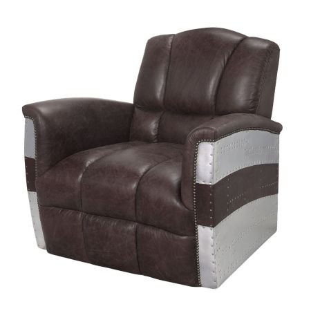 ACME Brancaster Accent Chair Retro Brown Top Grain Leather & Aluminum