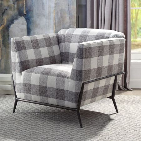 ACME Niamey II Accent Chair Pattern Fabric & Metal Frame Black Finish