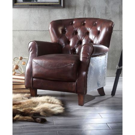 ACME Brancaster Accent Chair Vintage Brown & Aluminum