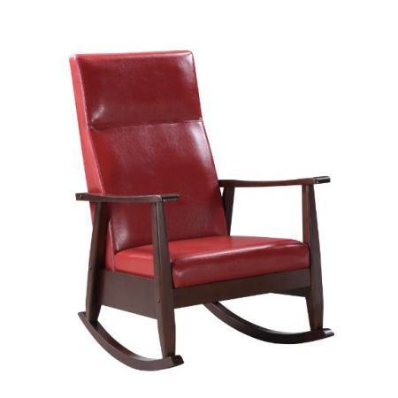 ACME Raina Rocking Chair Red Synthetic Leather & Espresso Finish