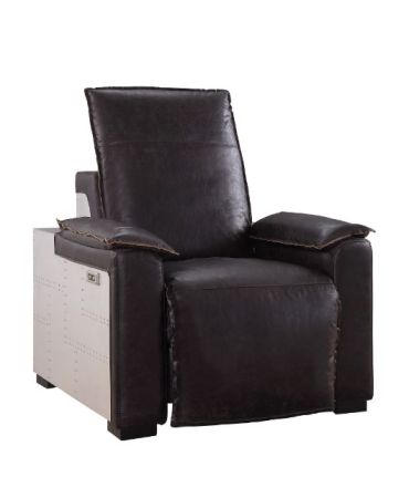 ACME Misezon Power Motion Recliner Dark Top Grain Brown Leather & Aluminum