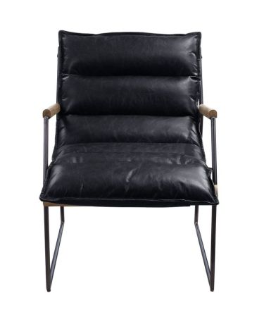 ACME Luberzo Accent Chair Distress Espresso Top Grain Leather & Matt Iron Finish