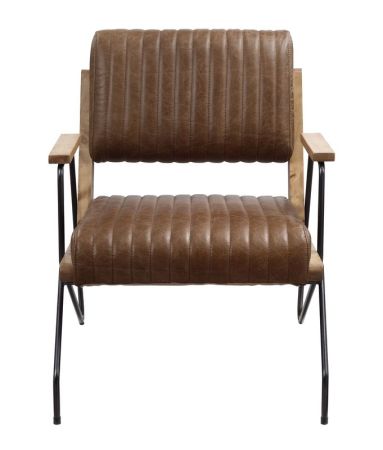 ACME Eacnlz Accent Chair Cocoa Top Grain Leather & Matt Iron Finish