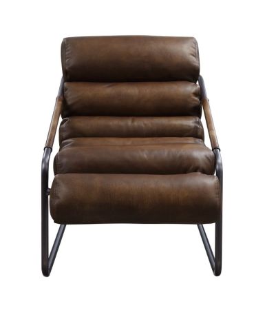 ACME Dolgren Accent Chair Sahara Top Grain Leather & Matt Iron Finish