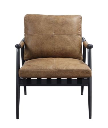 ACME Anzan Accent Chair Berham Chestnut Top Grain Leather & Matt Iron Finish