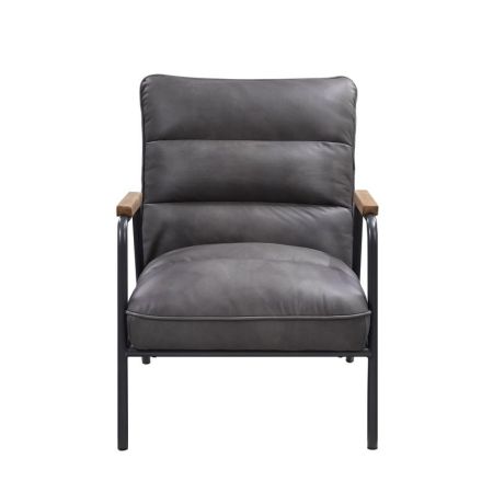 ACME Nignu Accent Chair Gray Top Grain Leather & Matt Iron Finish