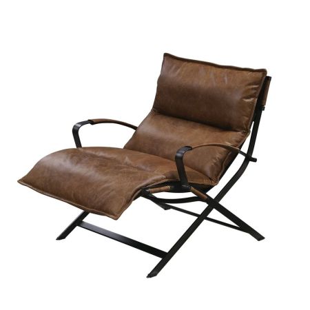 ACME Zulgaz Accent Chair Cocoa Top Grain Leather & Matt Iron Finish