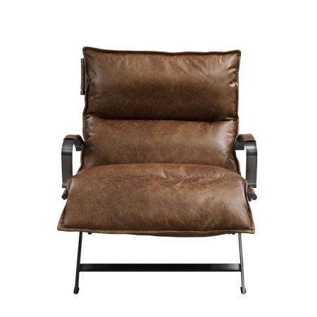 ACME Zulgaz Accent Chair Cocoa Top Grain Leather & Matt Iron Finish