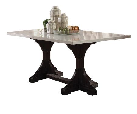 ACME Gerardo Dining Table White Marble Top & Weathered Espresso Finish