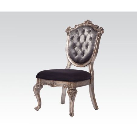 ACME Chantelle Side Chair (Set-2) Silver Gray Silk-Like Fabric & Antique Platinum Finish