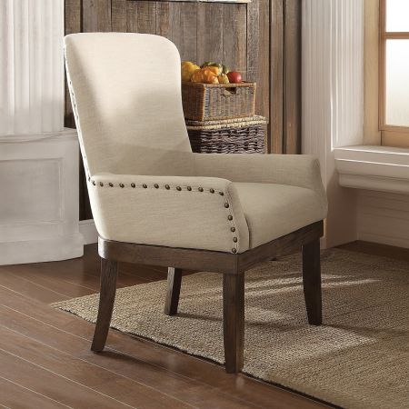 ACME Landon Arm Chair Beige Linen & Salvage Brown Finish