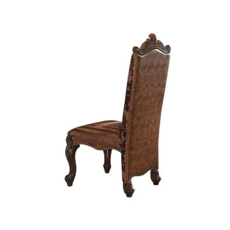 ACME Versailles Side Chair (Set-2) Two Tone Light Brown Synthetic Leather /Fabric & Cherry Oak Finish