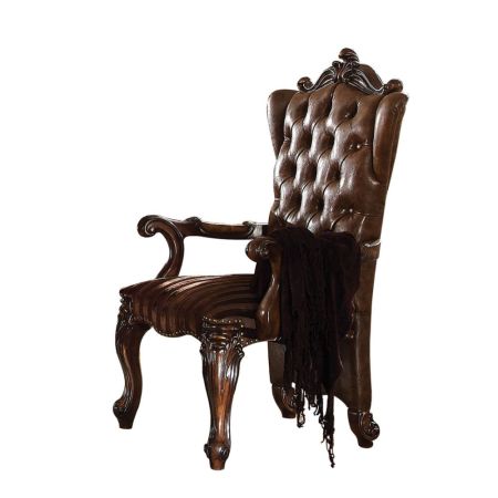 ACME Versailles Arm Chair (Set-2) Two Tone Light Brown Synthetic Leather /Fabric & Cherry Oak Finish