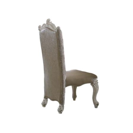 ACME Versailles Side Chair (Set-2) Vintage Synthetic Leather /Fabric & Bone White Finish